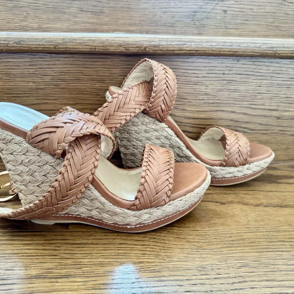 Stuart Weitzman Elixir Sandal Leather Wedges Tan Camel 8.5 - Picture 8 of 12